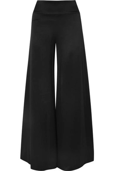 Shop Alice And Olivia Iyanna Stretch-satin Wide-leg Pants In Black