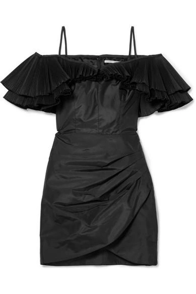 Shop Alessandra Rich Ruffled Silk-blend Taffeta Mini Dress In Black