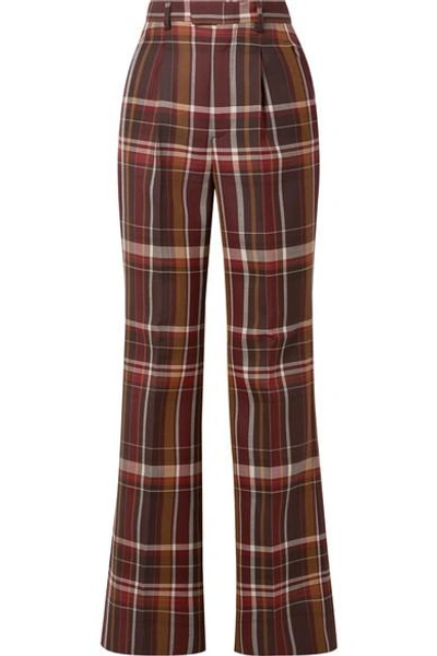 Shop Acne Studios Checked Wool And Silk-blend Flared Pants In Brown