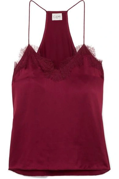 Shop Cami Nyc The Racer Lace-trimmed Silk-charmeuse Camisole In Merlot