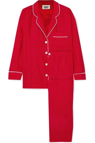 Shop Sleepy Jones Marina Silk-charmeuse Pajama Set In Red