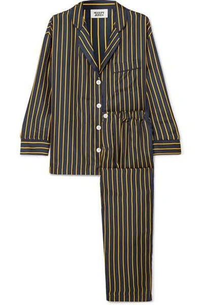 Shop Sleepy Jones Marina Striped Silk-twill Pajama Set In Navy