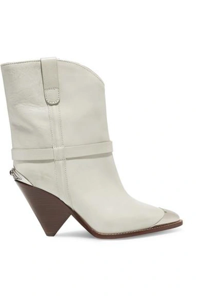 Shop Isabel Marant Lamsy Metal-trimmed Leather Cowboy Boots In White