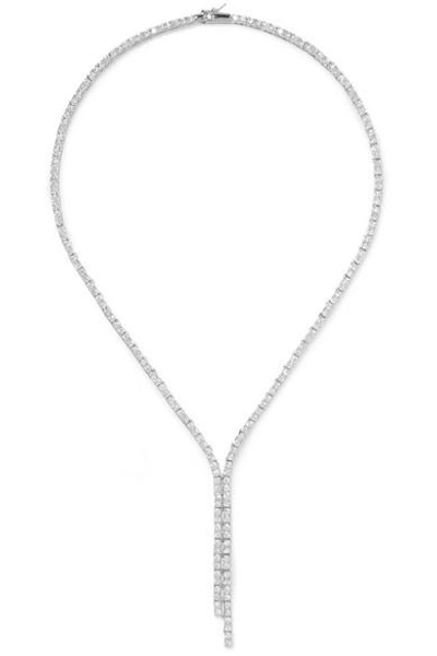 Shop Kenneth Jay Lane Rhodium-plated Cubic Zirconia Necklace In Silver