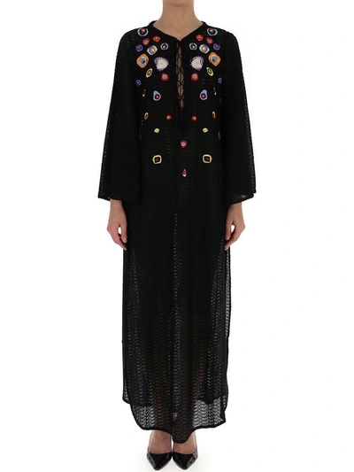 Shop Missoni Long Embroidered Dress In Black