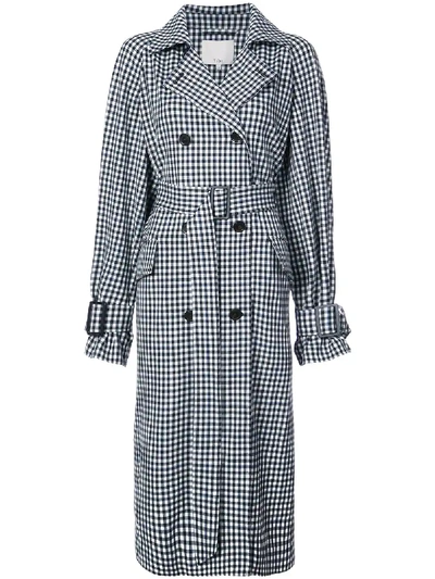 Shop Tibi Gingham Print Trench Coat In Black