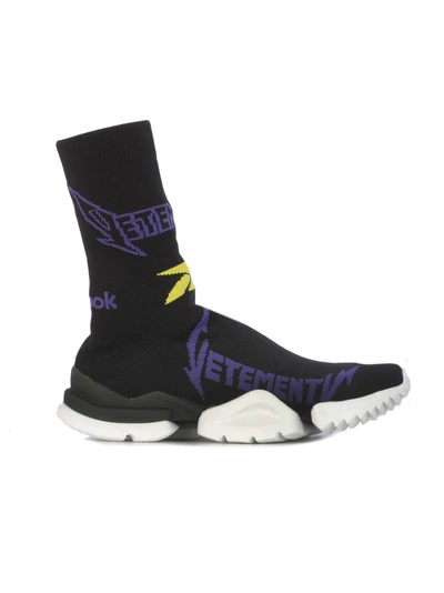 Shop Vetements Logo Jacquard Sock Sneakers In Black Purple