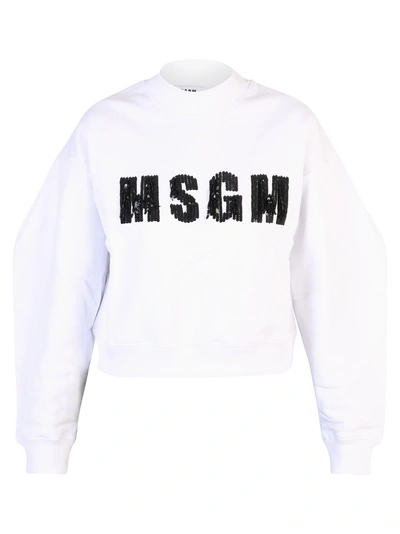 Shop Msgm White Sequinned Sweatshirt
