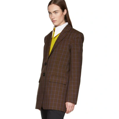 Shop Tibi Brown Menswear Check Oversized Blazer In Brown Multi