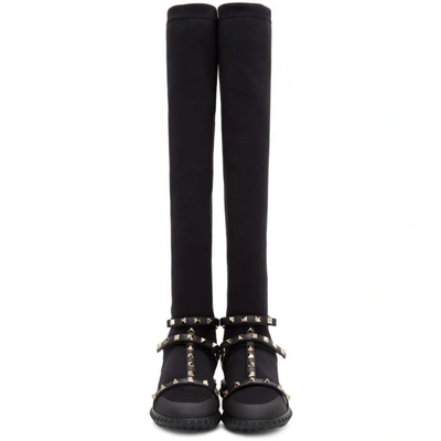 Shop Valentino Black  Garavani Rockstud Over-the-knee Sneakers