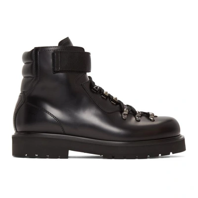 Shop Valentino Black  Garavani Vltn Lace-up Boots In K97 Black