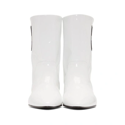 Shop Miu Miu White Patent Logo Boots