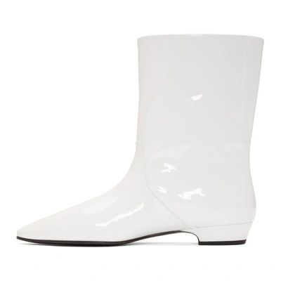 Shop Miu Miu White Patent Logo Boots
