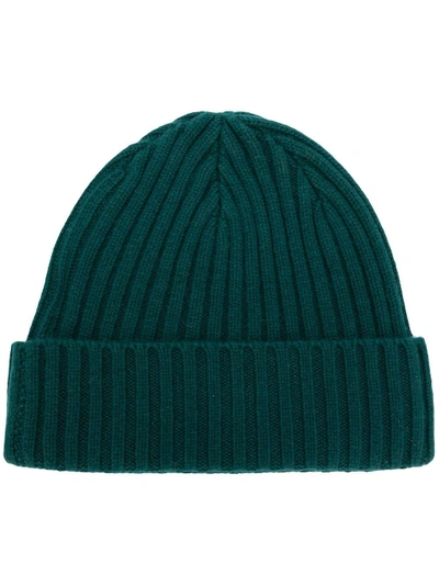 Shop N.peal Ribbed Beanie In Green