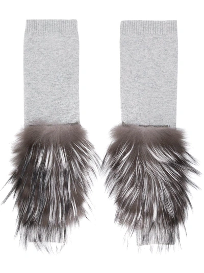 Shop Fabiana Filippi Long Cuffed Sleeves With Fur Detailing In Vr5 Grey