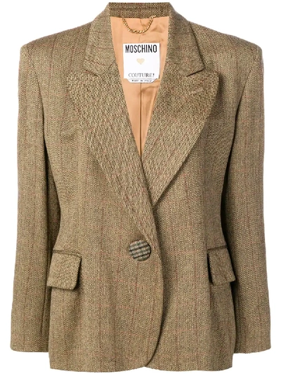 Shop Moschino Vintage 2000's Pinstripe Blazer - Brown