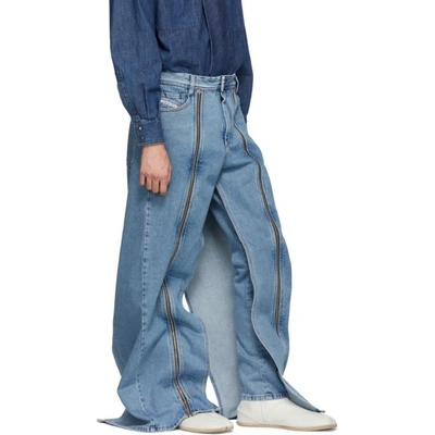 Shop Diesel Red Tag Indigo Shayne Oliver Edition Ultimate Wide-leg Jeans In Indi Indigo