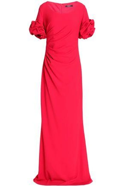 Shop Badgley Mischka Woman Ruffled Fluted Crepe Gown Red
