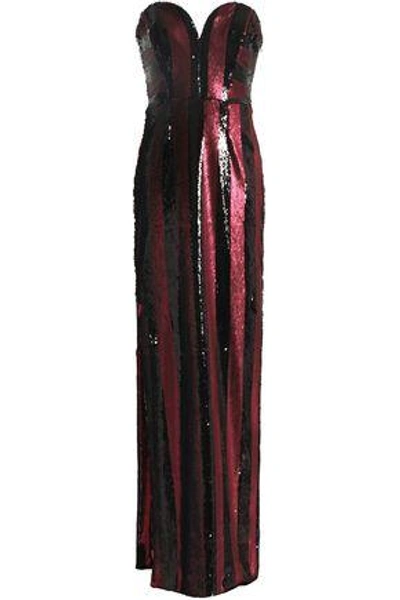 Shop Milly Strapless Sequin Striped Gown In Red