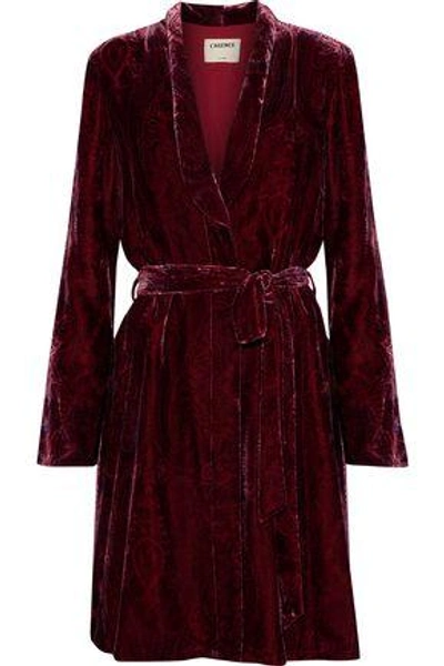 Shop L Agence Woman Cressida Printed Velvet Robe Burgundy