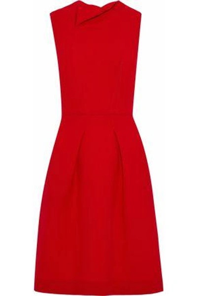 Shop Roland Mouret Woman Pleated Wool-crepe Dress Red