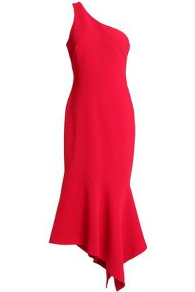 Shop Cinq À Sept One-shoulder Asymmetric Crepe Midi Dress In Red