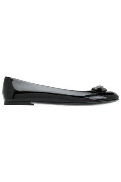 Shop Giuseppe Zanotti Woman Crystal And Bow-embellished Patent-leather Ballet Flats Black