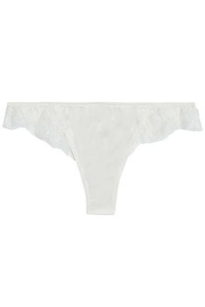 Shop Id Sarrieri Woman Lace And Satin Thong Ivory