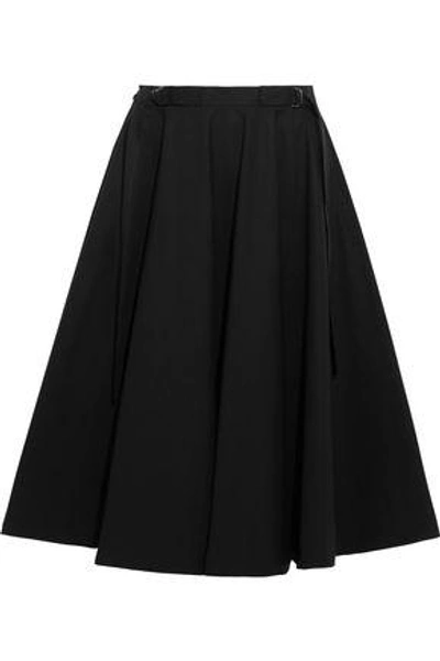 Shop Bottega Veneta Woman Pleated Stretch-cotton Skirt Black
