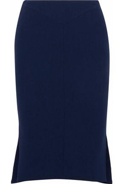 Shop Roland Mouret Woman Pleated Wool-crepe Skirt Navy