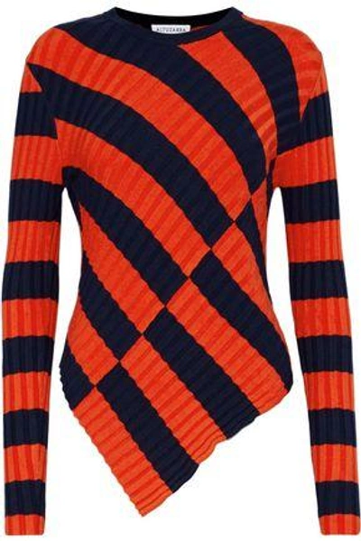 Shop Altuzarra Woman Mullins Asymmetric Striped Ribbed-knit Sweater Bright Orange