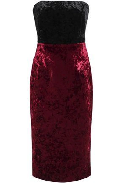 Shop Black Halo Eve By Laurel Berman Rumor Strapless Two-tone Crushed-velvet Dress In Crimson