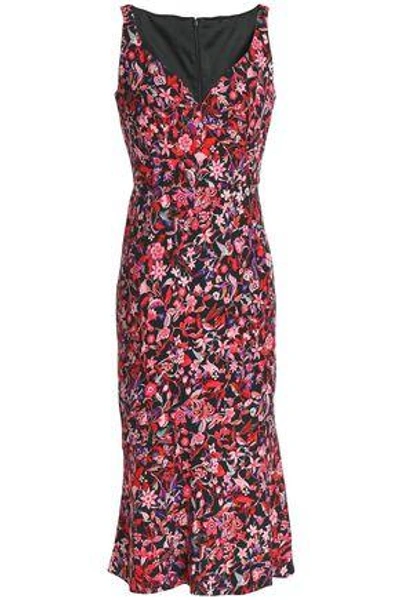 Shop Elie Tahari Woman Yirma Floral-print Ruched Woven Midi Dress Magenta