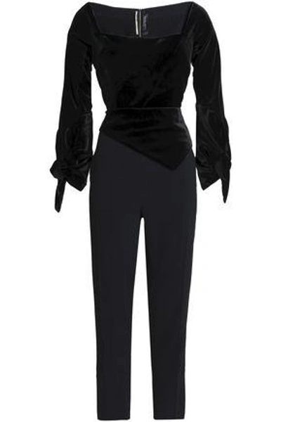 Shop Roland Mouret Cutout Two-tone Velvet-paneled Crepe Jumpsuit In Black
