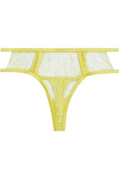 Shop Fleur Du Mal Woman Cutout Corded Lace And Satin Mid-rise Thong Yellow