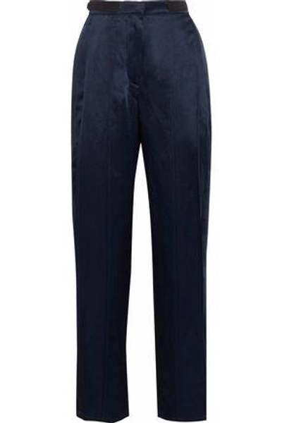 Shop Derek Lam Satin-crepe Straight-leg Pants In Navy