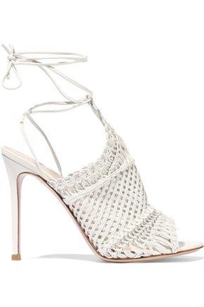 Shop Gianvito Rossi Woman Woven Leather Sandals Off-white