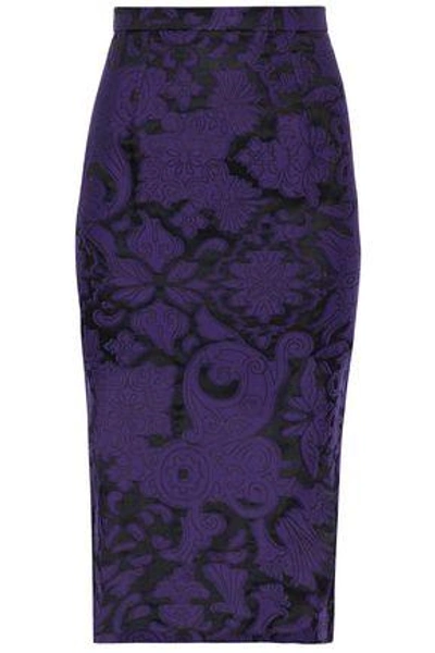 Shop Roland Mouret Norley Crepe-paneled Fil Coupé Cotton And Silk-blend Skirt In Dark Purple