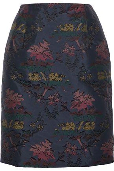 Shop Oscar De La Renta Woman Jacquard Pencil Skirt Navy