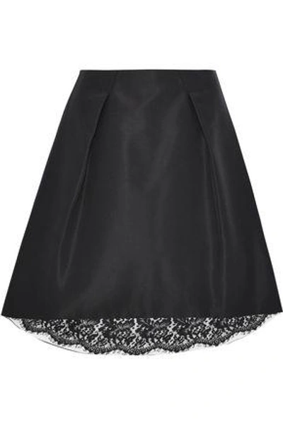 Shop Carolina Herrera Pleated Silk-faille Skirt In Black