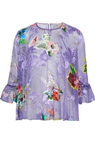 Shop Preen By Thornton Bregazzi Woman Botanical Floral-print Fil Coupé Silk-blend Blouse Lilac