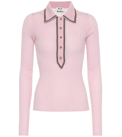 Shop Acne Studios Ribbed Wool Polo Top In Pink