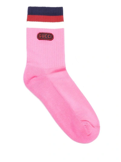 Shop Gucci Striped Ankle Socks In Pink