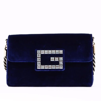 Shop Gucci Mini Velvet Shoulder Bag In Blue