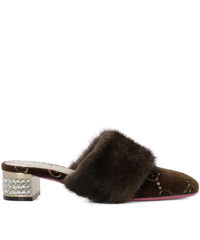 Shop Gucci Gg Mink Fur Slippers In Brown