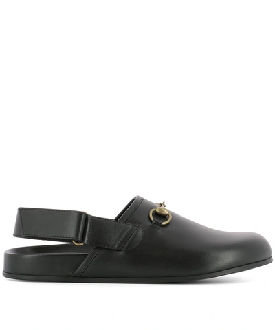 Shop Gucci Horsebit Ankle Strap Slippers In Black