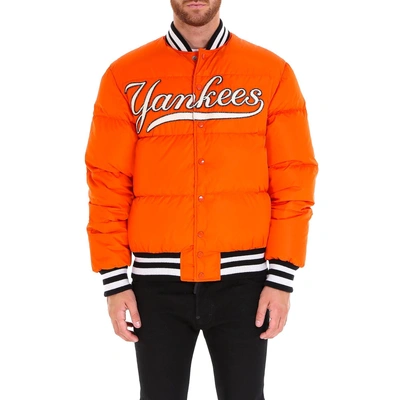 Shop Gucci Yankees Padded Varsity Jacket In Pink