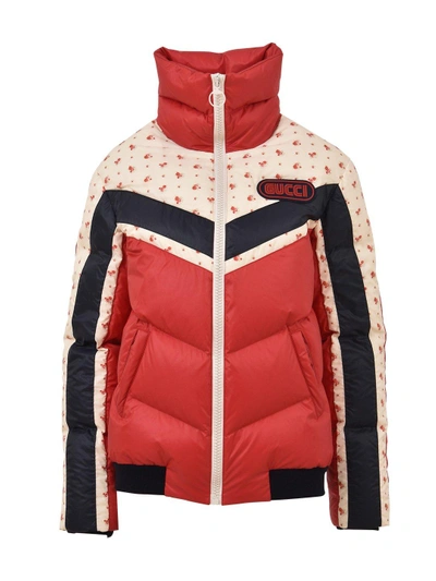 Shop Gucci Logo Patch Puffer Jacket In Red