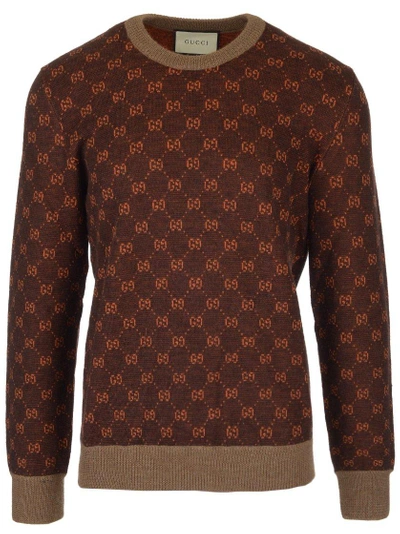 Shop Gucci Gg Jacquard Sweater In Brown
