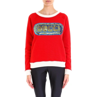 Shop Gucci Sequin Embellished Sweatshirt In Red